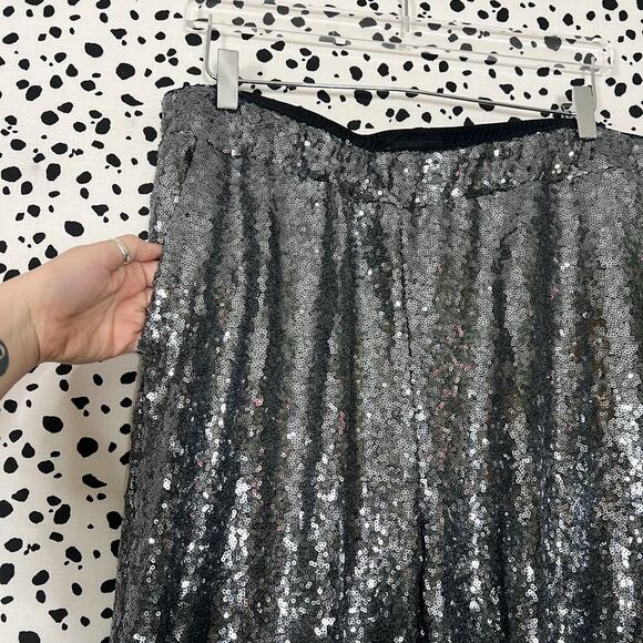 Eloquii | Sequin Gunmetal Silver Plus Size Pull On Sparkle Wide Leg Pants 16 1X - Picture 4 of 10